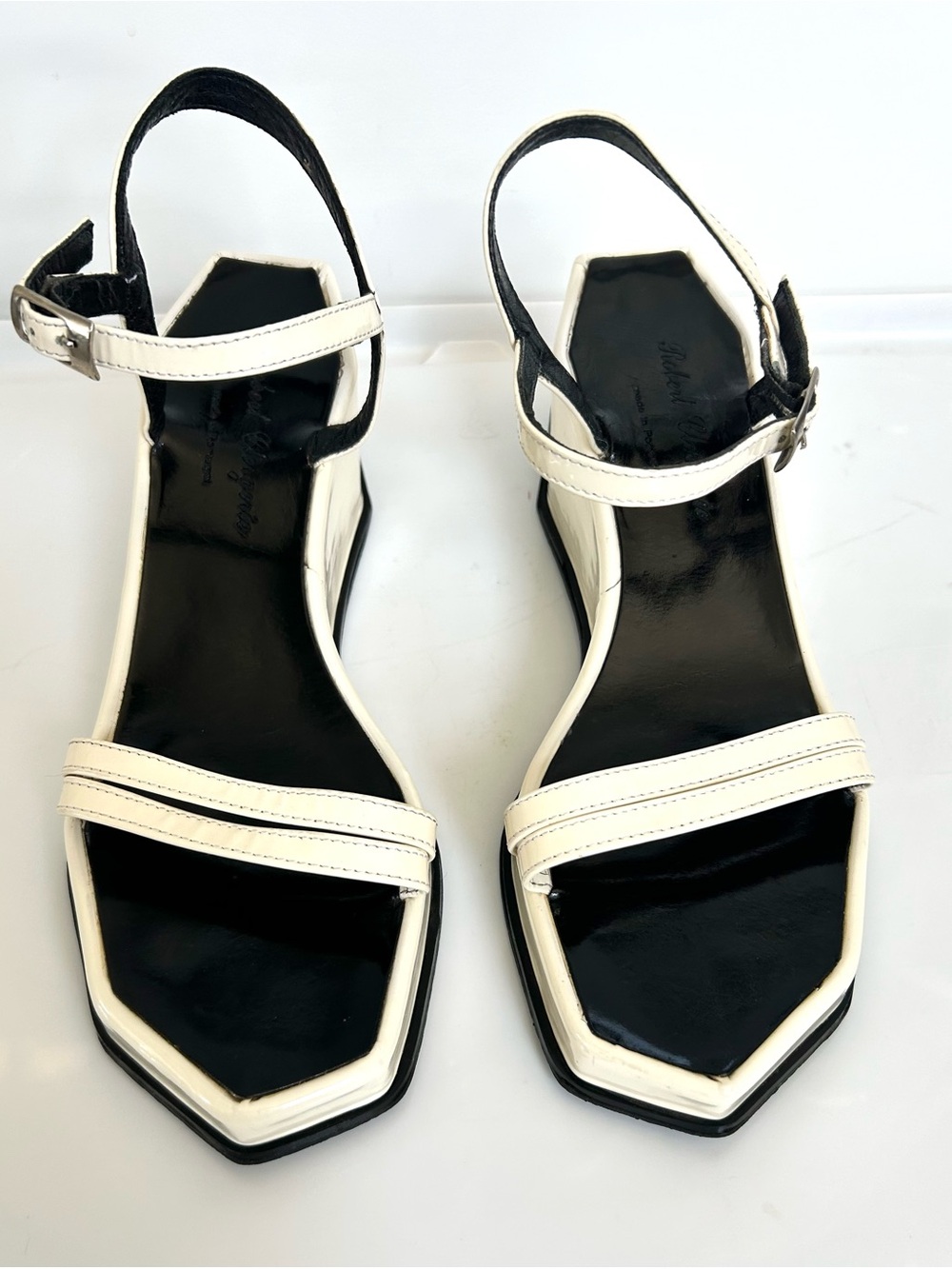 Robert Clergerie Black and White Platform Mod Geometric Sandals - Picture 2 of 9